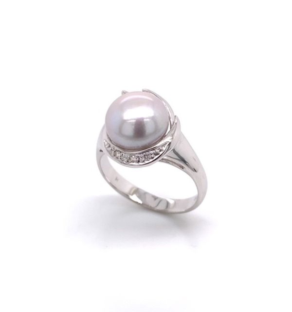 Ring in Weißgold 585/000 mit Süßwasserperle und Diamant