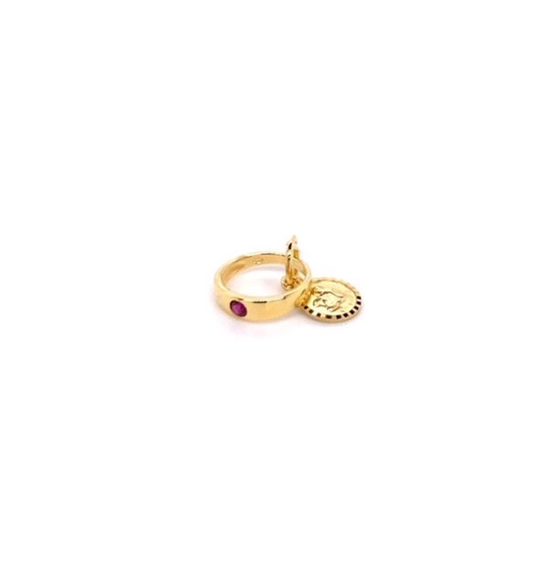 Taufring mit Rubin und Schutzengel Anhänger in Gelbgold 585/000