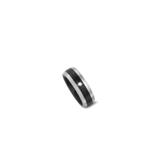 Damenring Carbon mit Palladiumeinlage und 1 Diamant