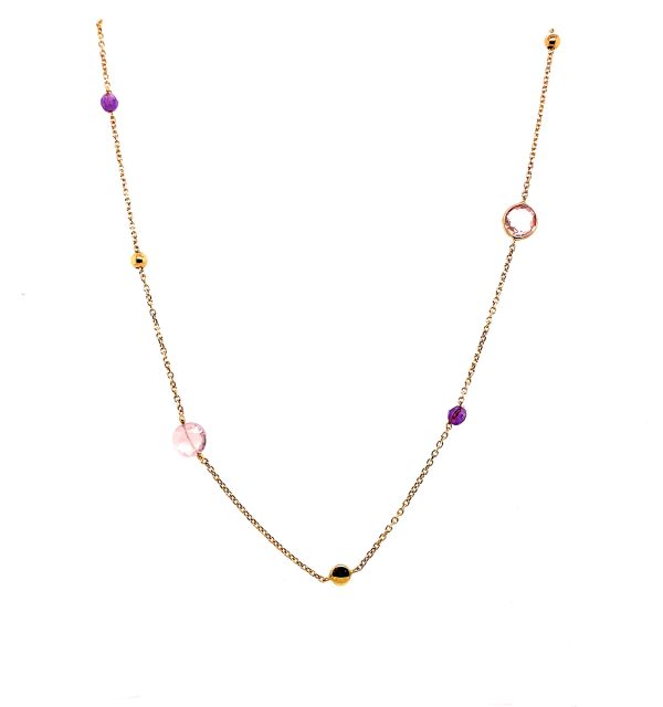 Collier Gelbgold 585/000 mit Amethyst und Rosenquarz