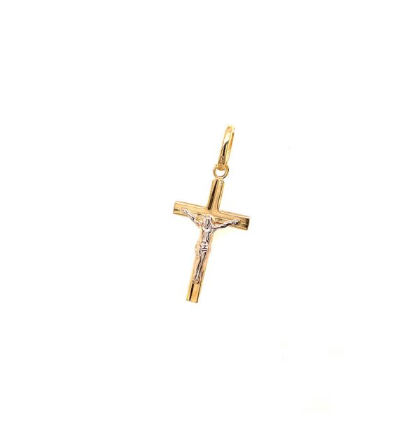 Kreuz in Gelbgold 585/000 mit Korpus in Weißgold
