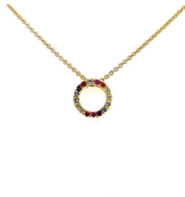 Collier 925/000 Silber vergoldet mit Zirkoniaring in den Farben des Regenbogens