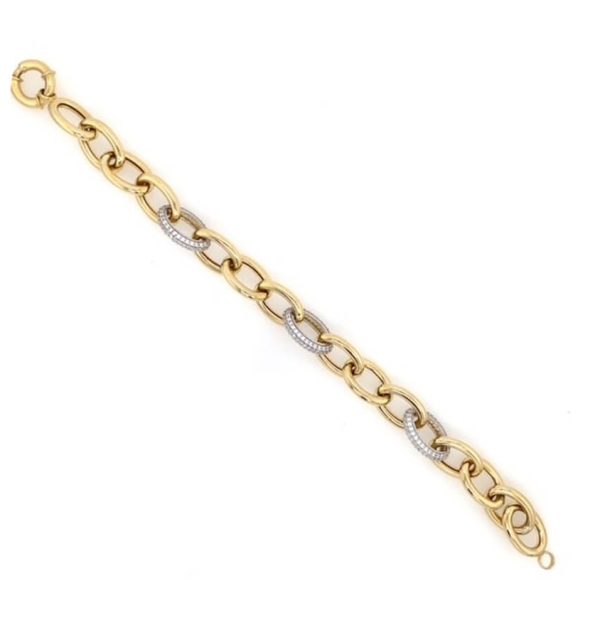 Armband mit Gliedern in Gelb- und Weißgold 585/000 mit Zirkonia