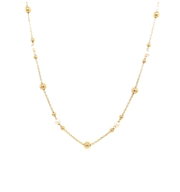 Collier in Gelbgold 585/000 mit Süßwasserperlen und kleinen Kugeln