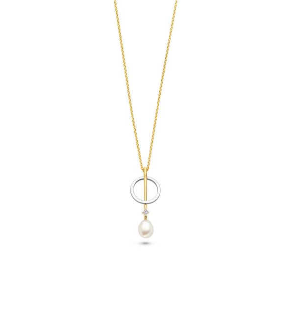 Collier Classic Circle in Silber 925/000 vergoldet mit Zirkonia und Süßwasserperle