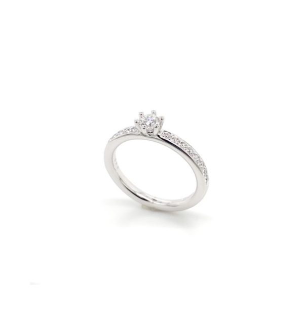 Solitärring in Palladium-Weißgold 585/000 mit seitlichem Diamantbesatz