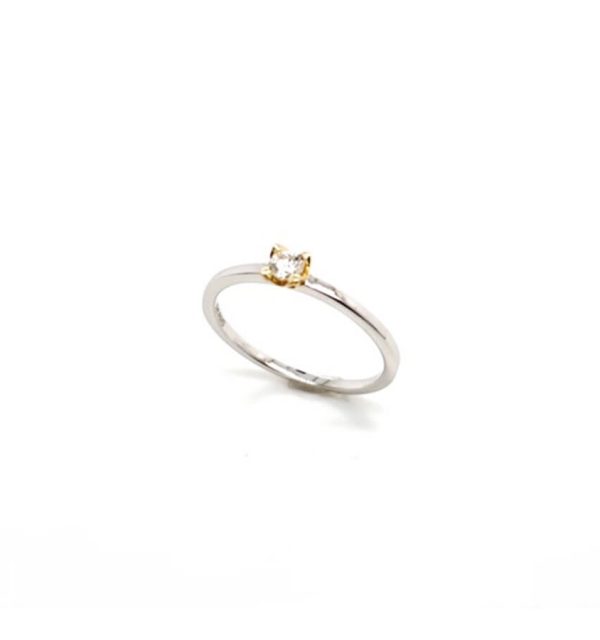 Solitärring in Weißgold 585/000 mit Fassung in Gelbgold und Diamant