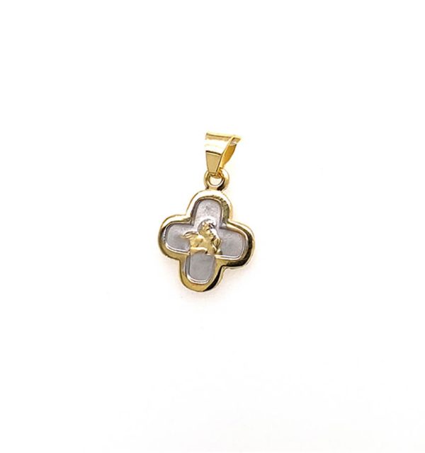 Schutzengel Kreuz in Gelb- und Weißgold 585/000
