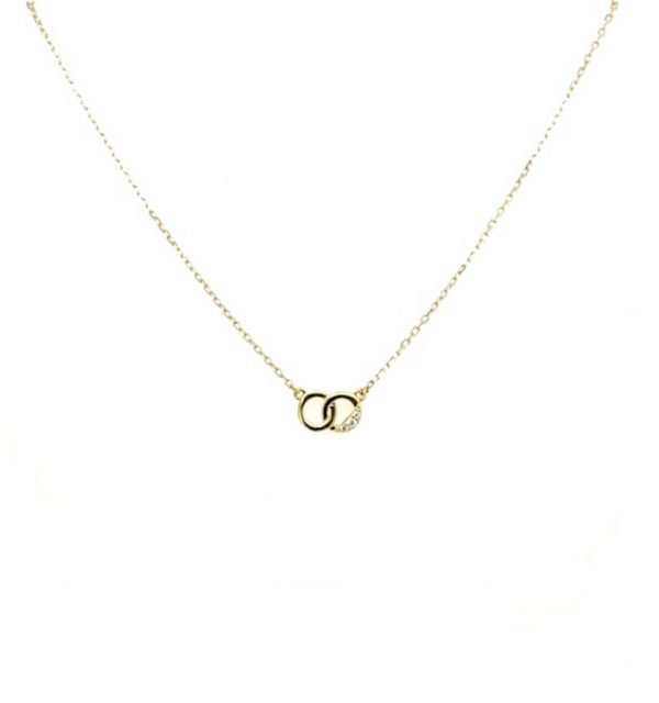Collier in Gelbgold 585/000 mit ineinander verschlungenen Kreisen und Zirkonia