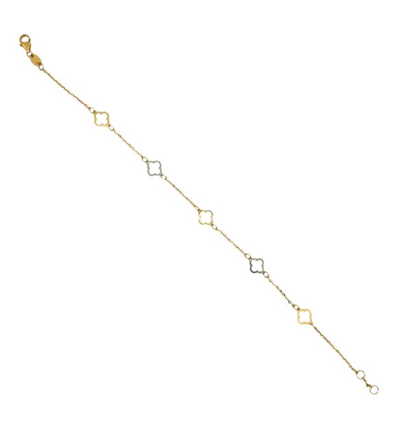 Armband 585/000 Gelb- und Weißgold mit Kleeblättern