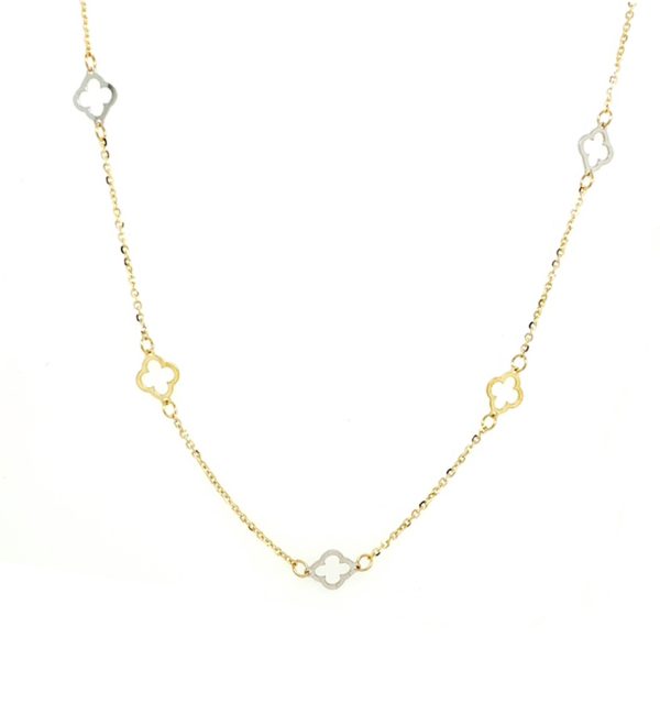 Collier 585/000 Gelb- und Weißgold mit Kleeblättern