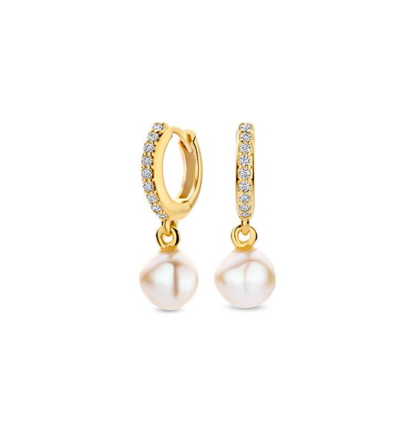 Creole Classic Hoop Pavé 11mm & Pearl in Silber 925/000 vergoldet mit Zirkonia und Perle