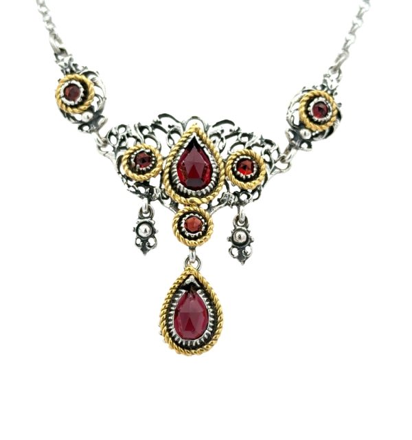 Trachtencollier in Silber 925/000 mit Granat und Vergoldung