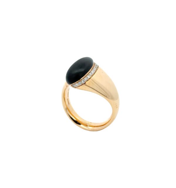 Ring in Rosègold 750/000 mit Onyx und Diamant