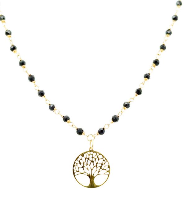 Collier 585/000 Gelbgold mit Lebensbaum und Onyx