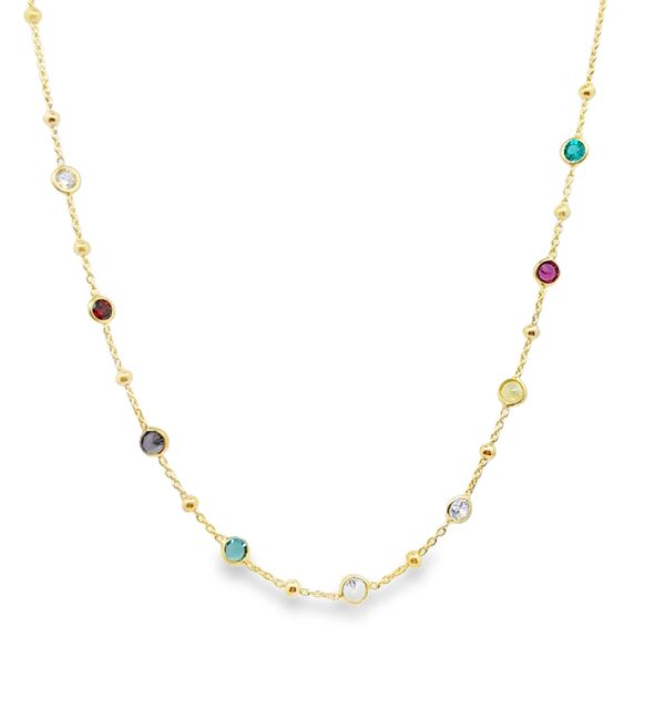 Collier in Silber 925/000 vergoldet mit bunten Zirkonia und Kügelchen
