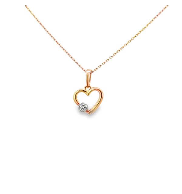 Collier in Rosègold 585/000 mit Herzanhänger und Brillant