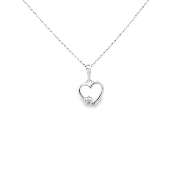 Collier in Weißgold 585/000 mit Herzanhänger und Brillant