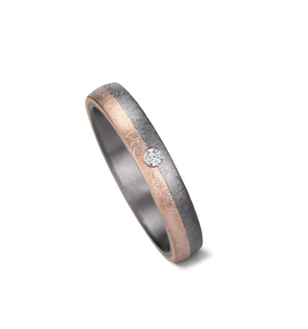 Damenring aus Tantal mit 585/000 Rosegold und Brillanten