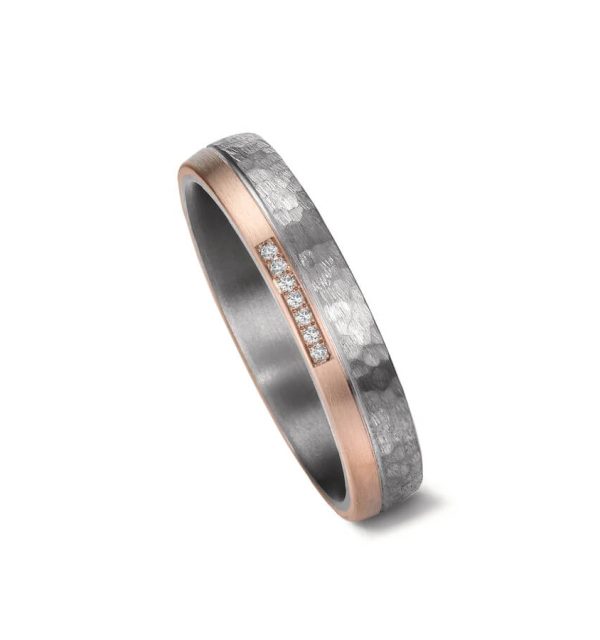 Damenring aus Tantal mit 585/000 Rosegold und Brillanten