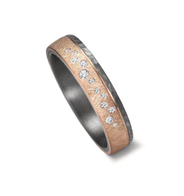 Damenring aus Tantal mit 585/000 Rosegold und Brillanten