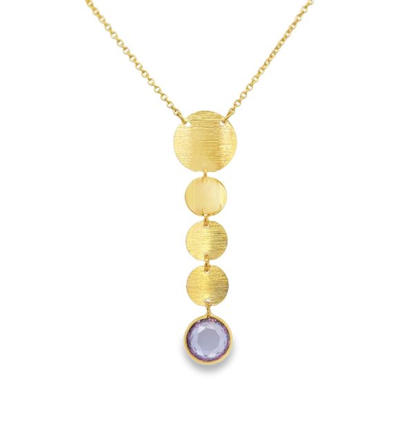 Collier in Silber 925/000 vergoldet mit lila Stein