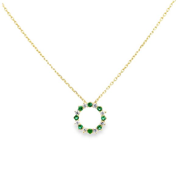 Collier in Gelbgold 585/000 mit Kreis aus Smaragd und Brillanten