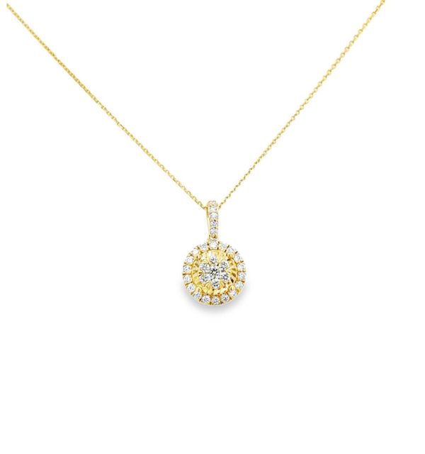 Collier in Gelbgold 585/000 mit Brillant-Halo Anhänger