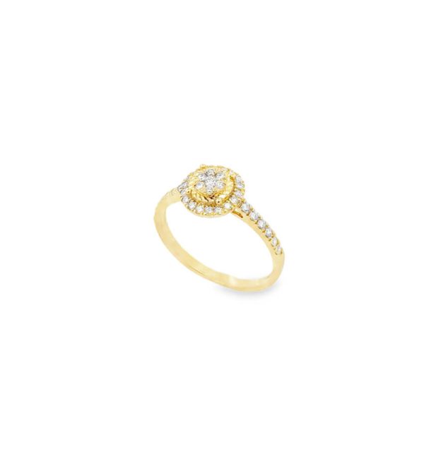 Ring in Gelbgold 585/000 mit Brillanten im Halo Design und seitlichem Steinbesatz