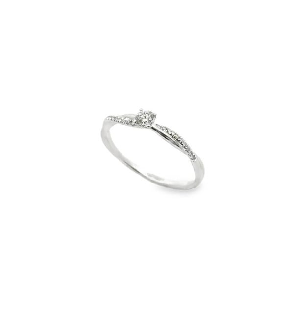 Solitärring in Weißgold 585/000 mit seitlichem Diamantbesatz