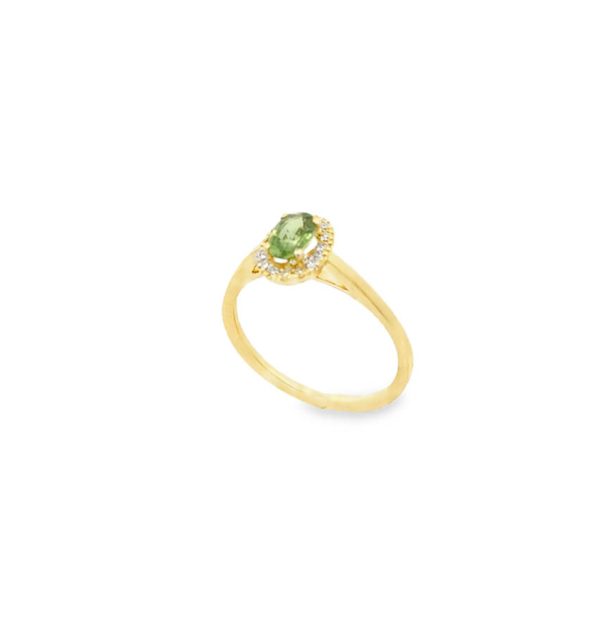 Solitärring in Gelbgold 585/000 mit Peridot und Diamanten