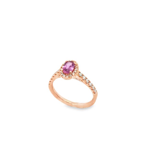 Solitärring in Rosègold 585/000 mit pink Safir und Diamanten