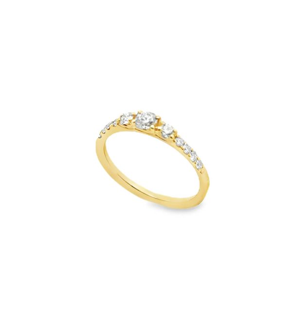 Solitärring in Gelbgold 585/000 mit Diamant und seitlichem Steinbesatz