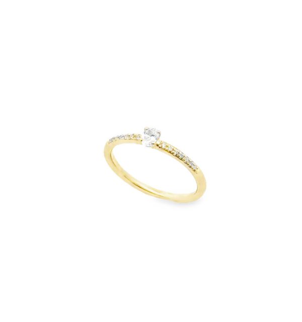 Solitärring in Gelbgold 585/000 mit Diamant und seitlichem Steinbesatz