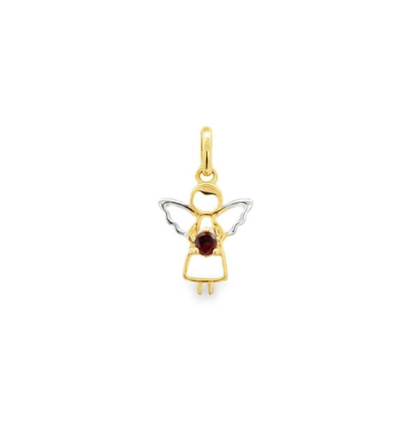 Schutzengel in Gelb- und Weißgold 585/000 mit rotem Zirkonia