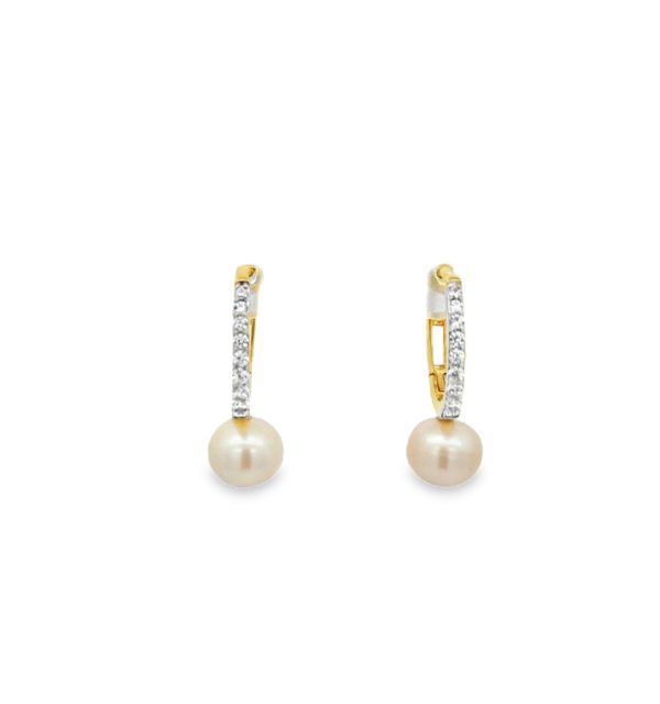 Ohrstecker in Gelbgold 585/000 mit Zirkonia und weisser Perle