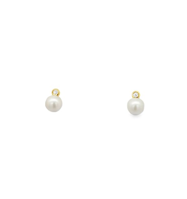 Ohrstecker in Gelbgold 585/000 mit Zirkonia und weisser Perle