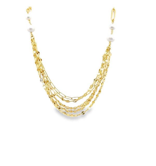 Collier in Silber 925/000 vergoldet mehrreihig mit weissen Perlen