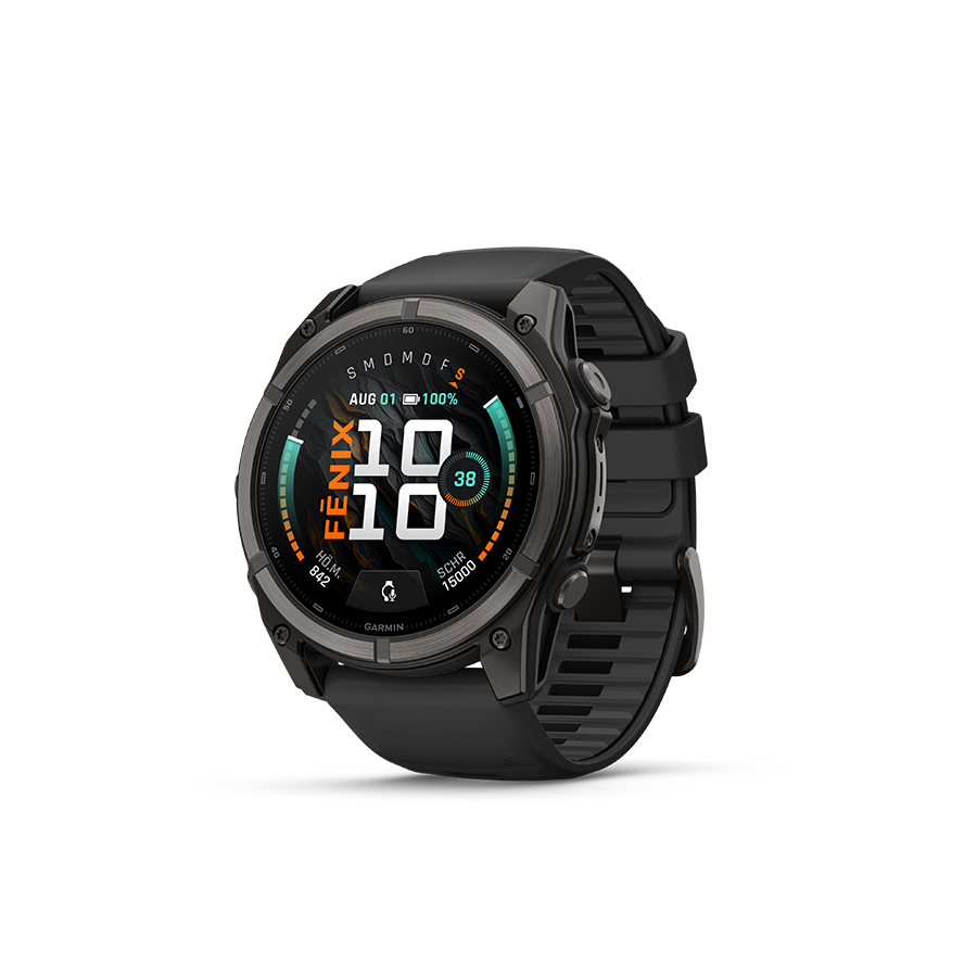 fēnix® 9 – 51 mm, Schwarz/Carbongrau DLC Titan mit Silikon Armband