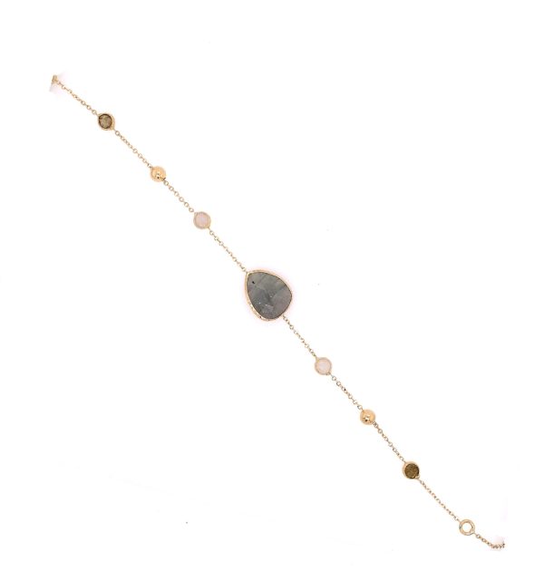 Armband in Gelbgold 585/000 mit Labratorit und Rosenquarz