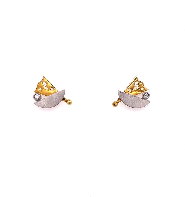 Ohrstecker bicolor in Gelbgold und Platin 585/000 mit Diamant