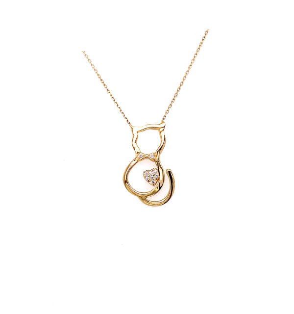 Collier Gelbgold 585/000 Katze mit Zirkonia