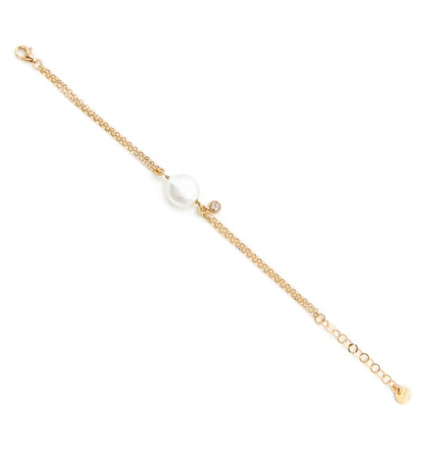 Armband Silber925/000 gelbvergoldet mit Perle und Zirkonia