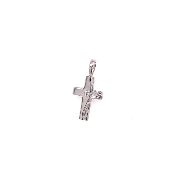 Kreuz in Weißgold 585/000 mit Zirkonia