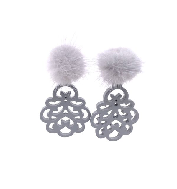 Ohrring Calabrone grau mit Pelz