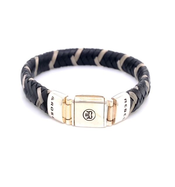 Rebel and Rose Armband Herren mit geflochtenem schwarzem Lederband