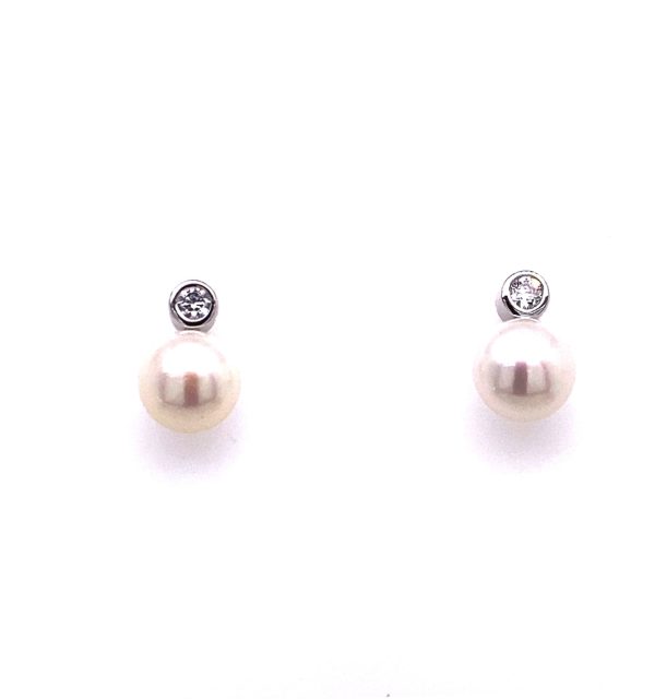 Ohrstecker Weißgold 585/000 mit Süßwasserperle und Zirkonia