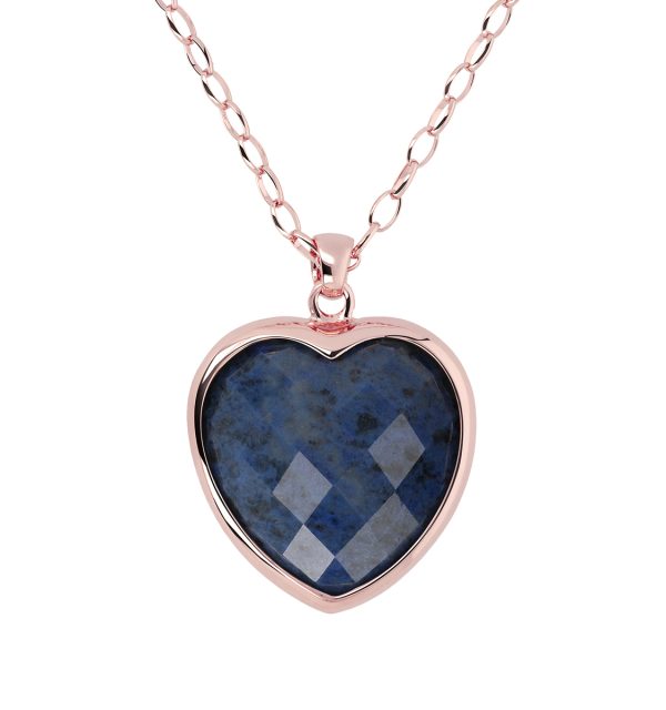 Bronzallure Kette Rosevergoldet mit grossem Herzanhänger aus Naturstein