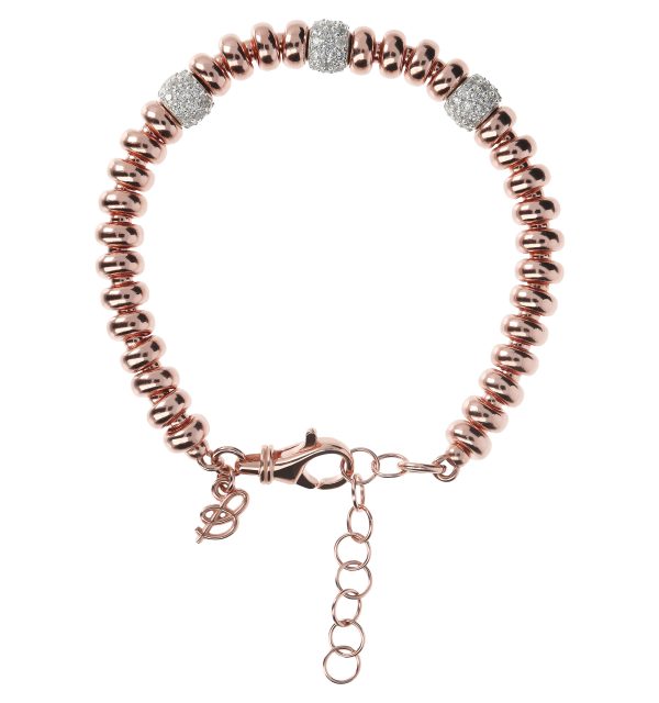 Bronzallure Armband mit Rosevergoldeten Elementen und 3 Ringen aus Zirkonia