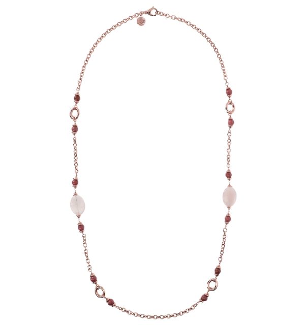 Bronzallure Kette Rosevergoldet mit Rhodolit und rosè Quarz